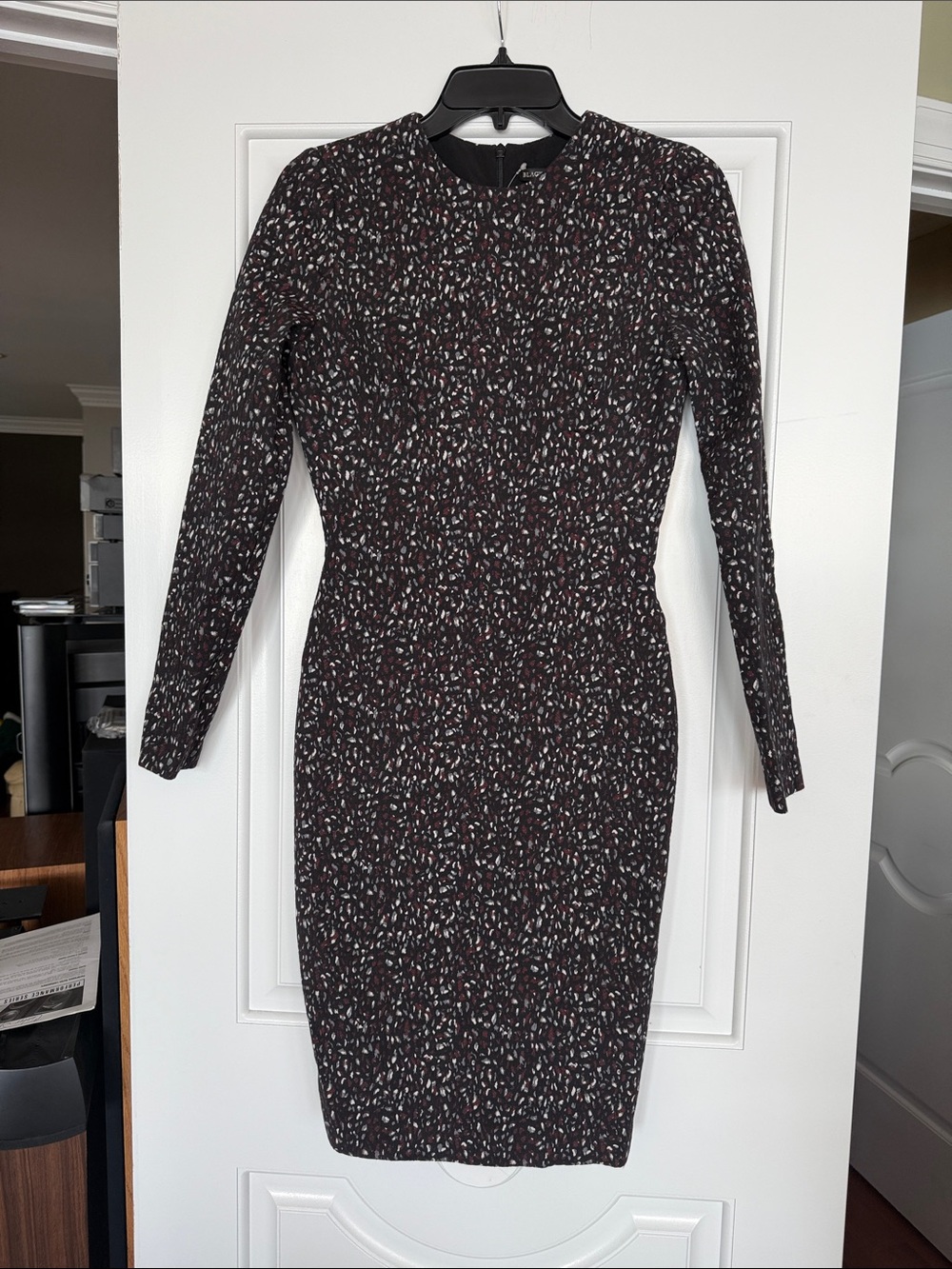 Black Halo Black Long-Sleeve Bodycon Dress with Multicolor Flecks